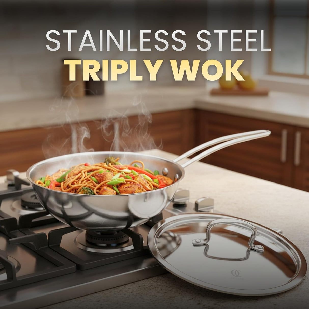 Omichef PRIMAX Elite Premium Triply Cookware Set – Kadai, Frypan & Wok with Lid