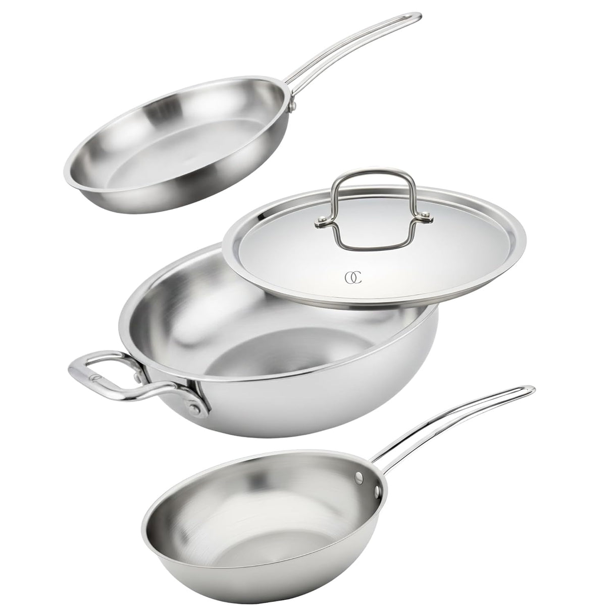 Omichef PRIMAX Elite Premium Triply Cookware Set – Kadai, Frypan & Wok with Lid