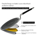 Omichef Triply Stainless Steel Honeycomb Roti Tawa | Thick 4mm, 1kg | Induction Friendly Tawa | Non-Stick 3 Layer Body, with Non Toxic Non-Stick Coating with Riveted Handle OmiChef
