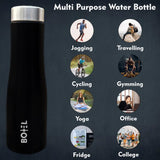 Black Hi-Rise Stainless Steel Water Bottle Single Wall 1 Litre