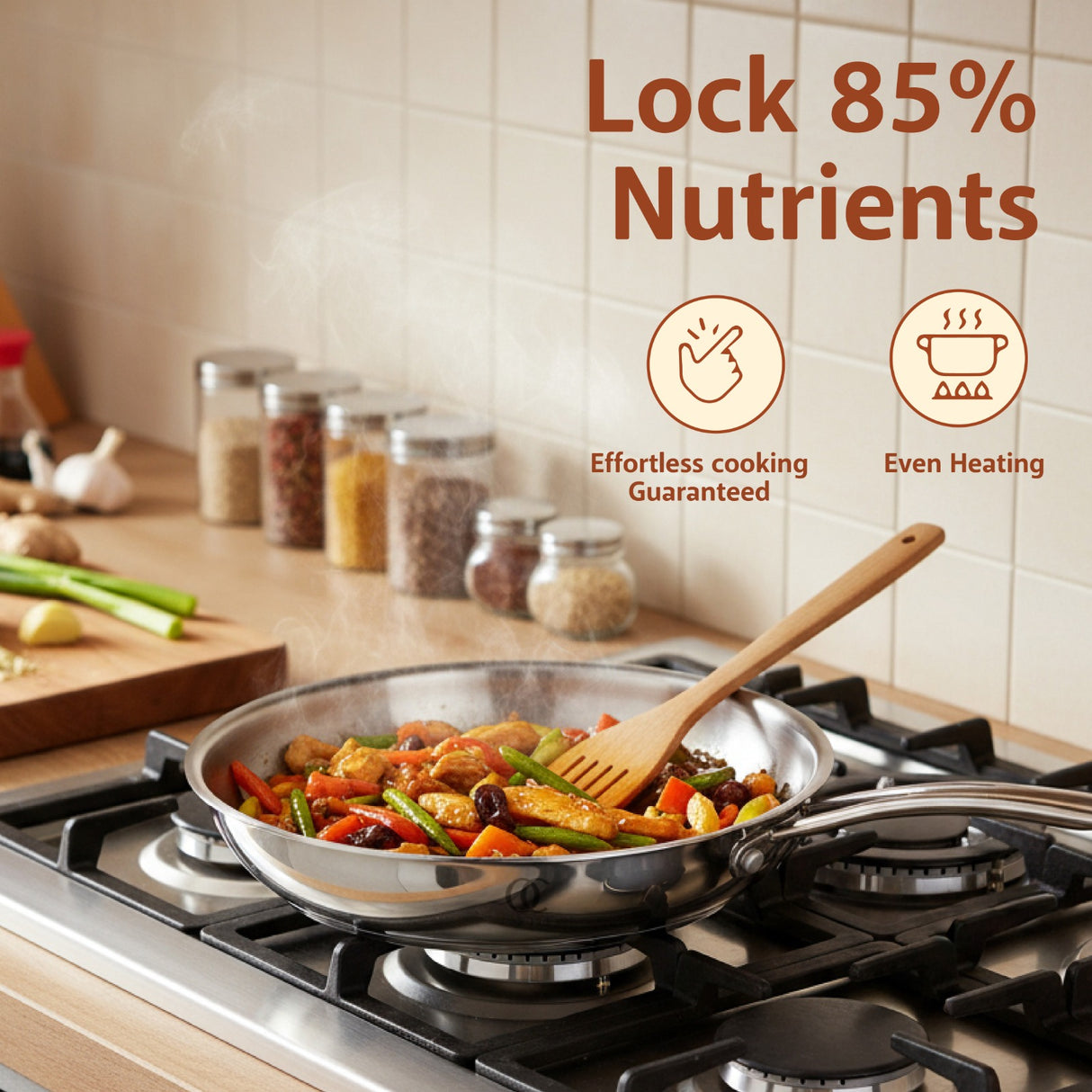 TRIMAX Triply Frying Pan 22 cm | Premium Stainless Steel Frypan with Oval Wire Handle | Induction Friendly & Durable