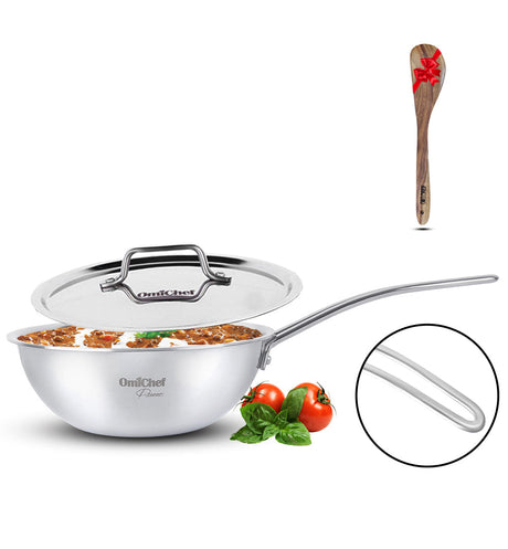 Elite Triply Stainless Steel Wok With Lid OmiChef