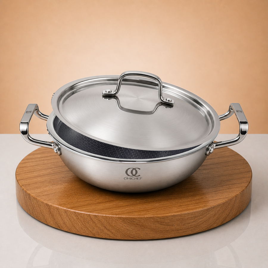 Non-Stick Triply Steel Kadai With Lid