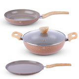 Ceramic Cookware Non Stick Set Combo | ISI Certified Kadai, Frypan & Tawa – Biscuit Color