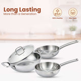 Triply Cookware Set | Kadai Frypan Wok Set with Pipe Handles