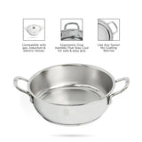TRIO Stainless Steel Sandwich Bottom Kadai with Free Spatula OmiChef