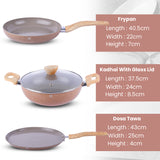 Ceramic Cookware Non Stick Set Combo | ISI Certified Kadai, Frypan & Tawa – Biscuit Color