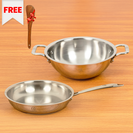 TRIMAX Triply Cookware Kadhai-Frypan Combo Cookware Set with Free Spatula -Premium Quality OmiChef