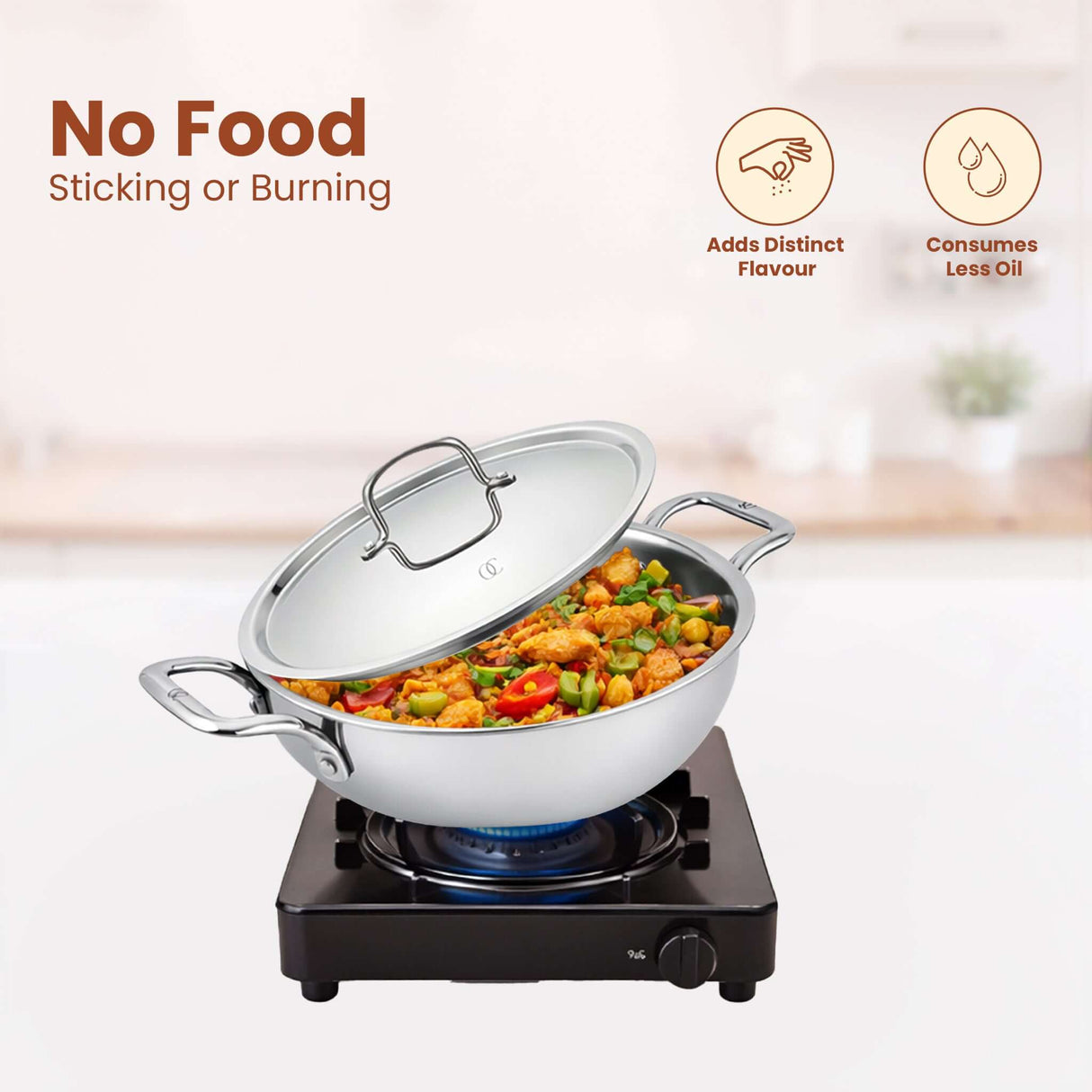 Triply Cookware Set | Kadai & Frypan Set with Pipe Handle