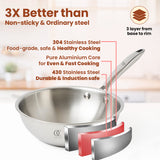 Triply Stainless Steel Wok with Lid, 1.9L/2.35L/3.1L, Premium Quality, 3 Layer Thick Body, 100% Toxin-free, Non-stick, Induction & Gas