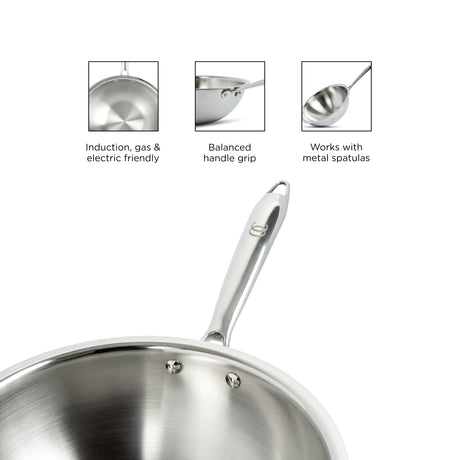 TRIMAX Triply Stainless Steel Wok with Lid with Free Spatula - Premium Quality OmiChef