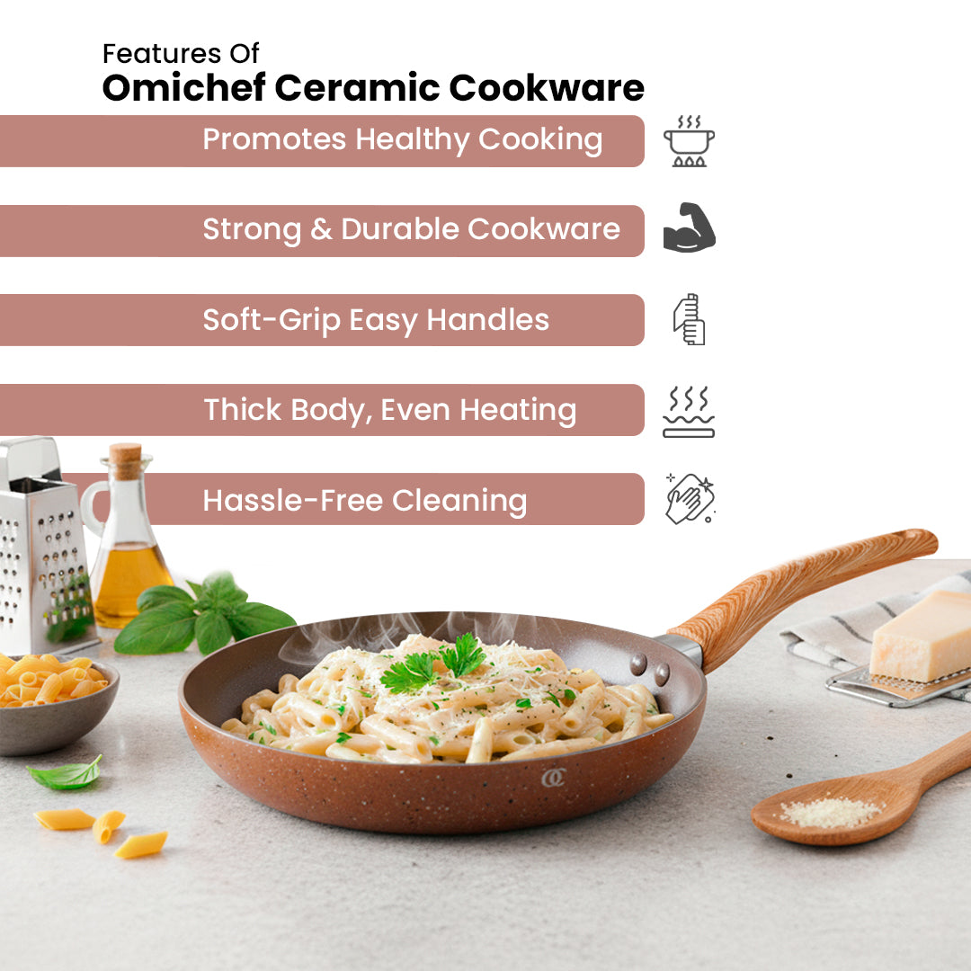 Ceramic Cookware Non Stick Set Combo | ISI Certified Kadai, Frypan & Tawa – Biscuit Color