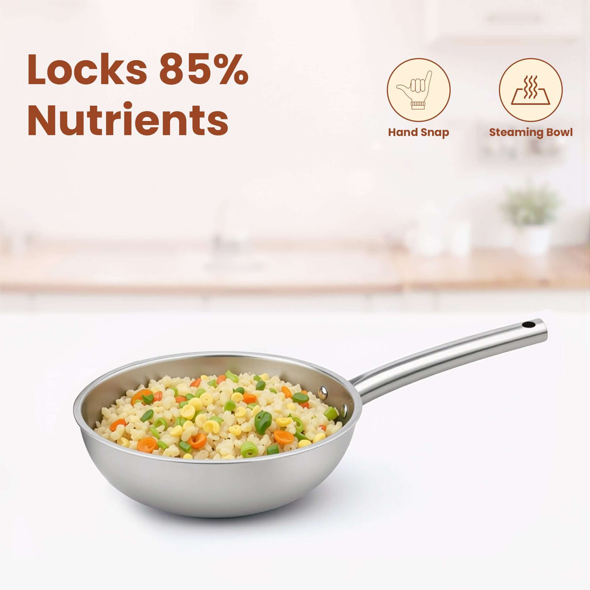 Triply Stainless Steel Wok with Pipe Handles ,1.9L/3.1L, 3-Layer Premium Quality, 3 Layer Thick Body, 100% Toxin-free, Non-stick, Induction & Gas