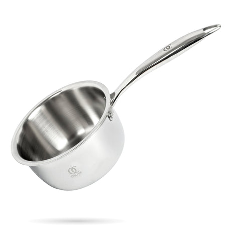 TRIO Stainless Steel Saucepan Set of 2 - Sandwich Bottom Cookware with Free Spatula | Induction Compatible OmiChef