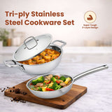 Triply Cookware Set | Kadai & Frypan Set with Pipe Handle
