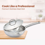 Triply Stainless Steel Wok with Pipe Handles ,1.9L/3.1L, 3-Layer Premium Quality, 3 Layer Thick Body, 100% Toxin-free, Non-stick, Induction & Gas