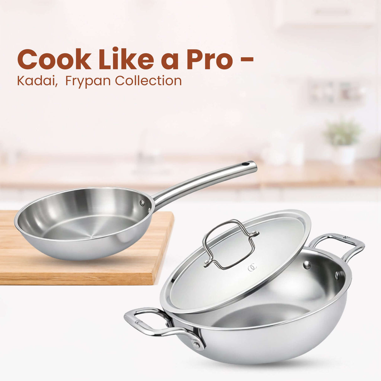 Triply Cookware Set | Kadai & Frypan Set with Pipe Handle