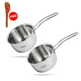 Elite Triply Stainless Steel Kitchen Saucepan set of 2 with Ring Handle with Free Spatula- Induction compatible OmiChef