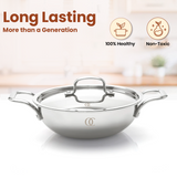 TRIMAX Premium Triply Kadai with Lid + Free Spatula, Premium Quality OmiChef