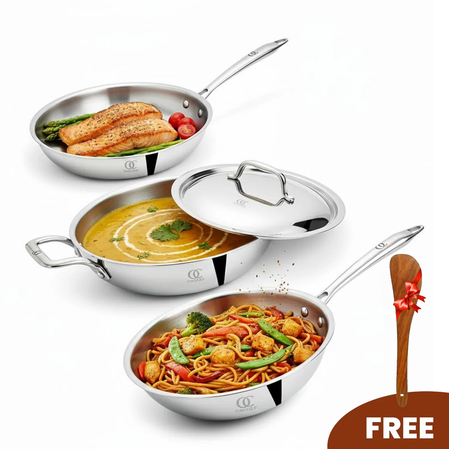 Triply Cookware Set | Kadai, Frypan & Wok (HCH)