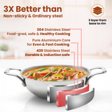 TRIMAX Premium Triply Kadai with Lid + Free Spatula, Premium Quality OmiChef