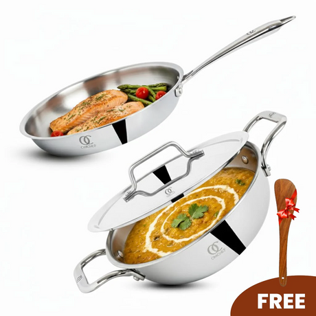 TRIMAX Triply Cookware Kadhai-Frypan Combo Cookware Set with Free Spatula -Premium Quality
