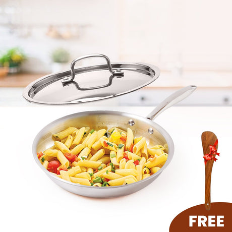TRIMAX Triply Frying Pan Premium & Durable Stainless Steel Pan with Free Spatula OmiChef