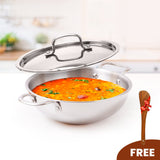 TRIMAX Premium Triply Kadai with Lid + Free Spatula, Premium Quality OmiChef
