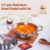 TRIMAX Premium Triply Kadai with Lid + Free Spatula, Premium Quality OmiChef