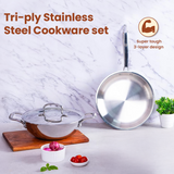 TRIMAX Triply Cookware Kadhai-Frypan Combo Cookware Set with Free Spatula -Premium Quality OmiChef