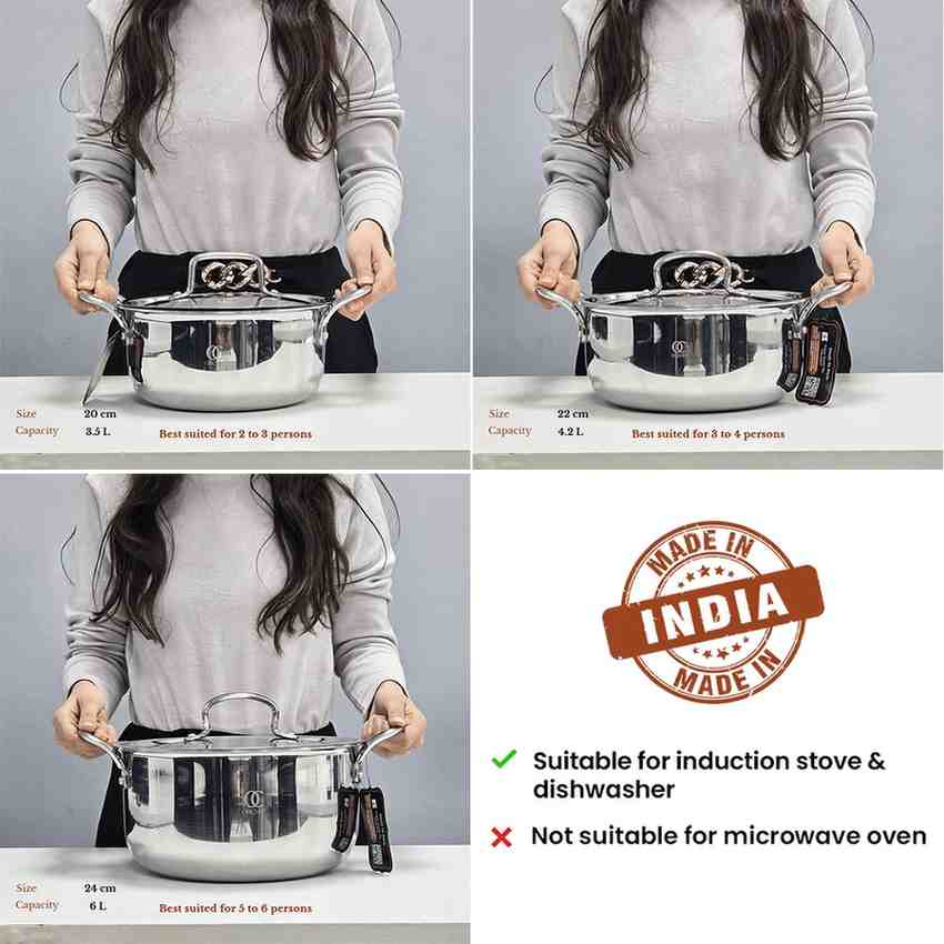 Triply casserole with heat resistant handles and tight fitting lid for safe cooking