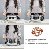 Triply casserole with heat resistant handles and tight fitting lid for safe cooking
