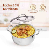 Triply casserole induction compatible cookware with sturdy handles and lid