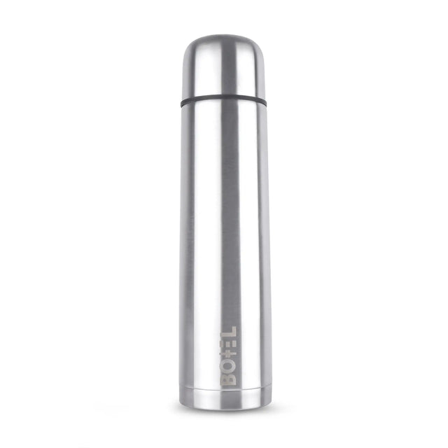 Omichef Silver Thermo Tough Double wall Steel Water bottle Hot & Cold for 24 hours Flask