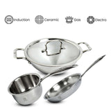 TRIMAX Triply Cookware Kadhai- Frypan - Saucepan Combo Set with Spatula Premium Quality OmiChef