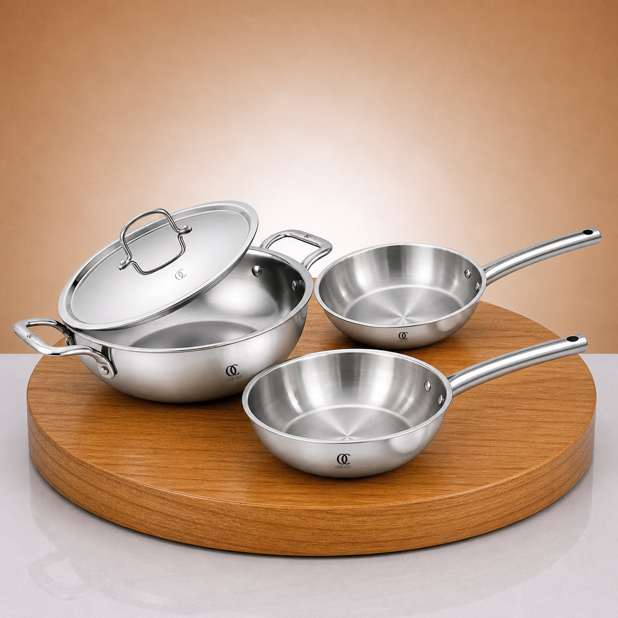 Triply Cookware Set | Kadai, Frypan & Wok (PH)