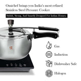 Trio Sandwich Bottom Stainless Steel Pressure Cooker - Inner Lid Induction & Gas Compatible OmiChef