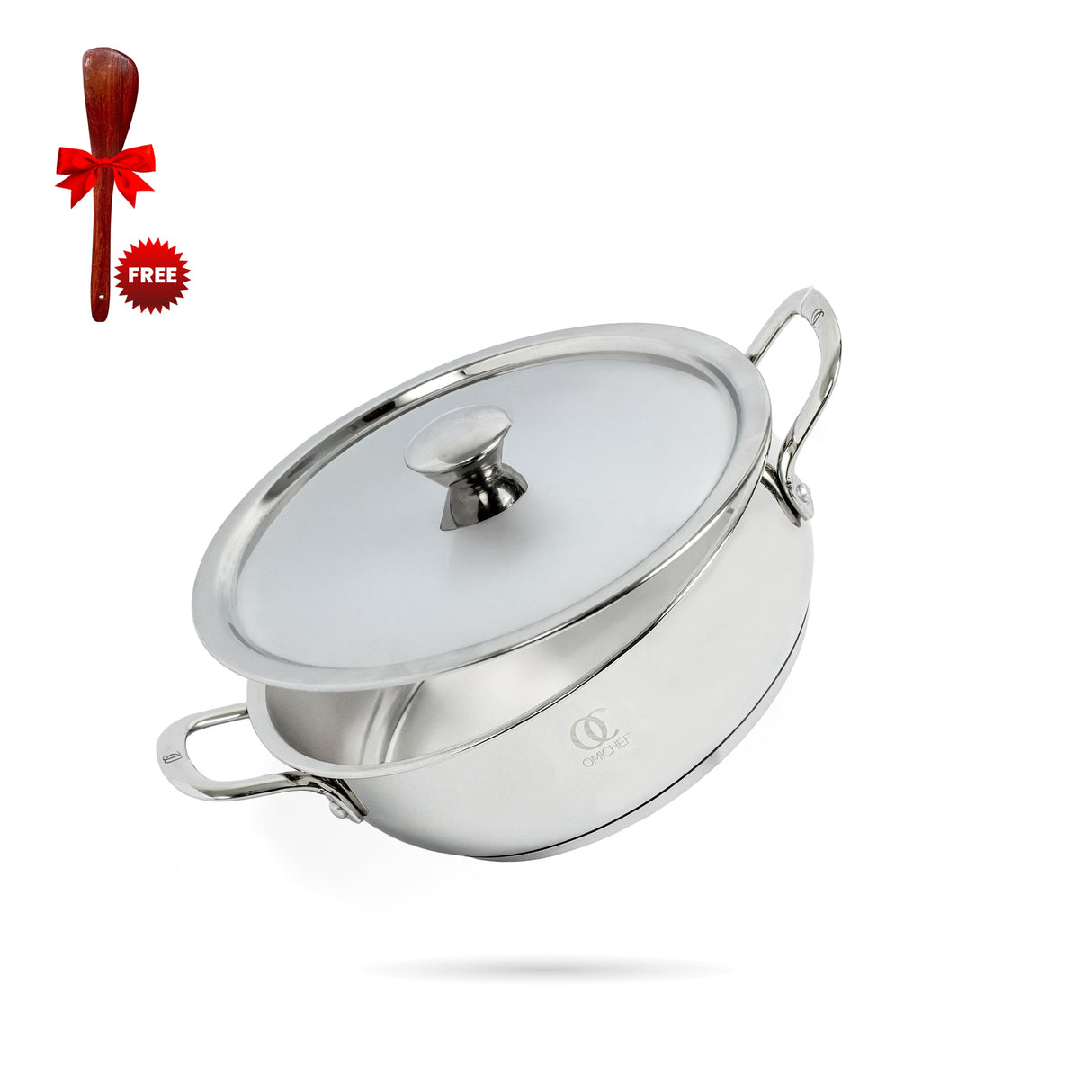 TRIO Stainless Steel Sandwich Bottom Kadai with Free Spatula OmiChef