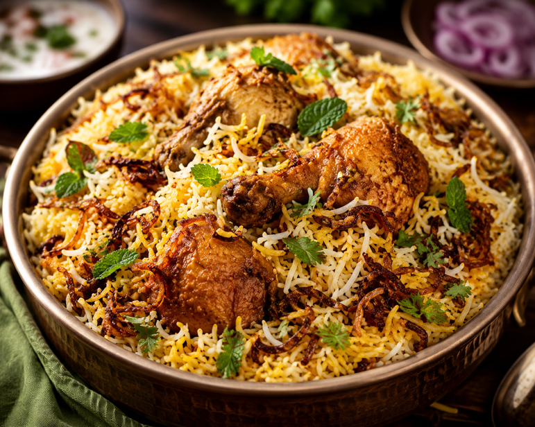 Royal Dum Chicken Biryani in Omichef Triply Biryani Pot