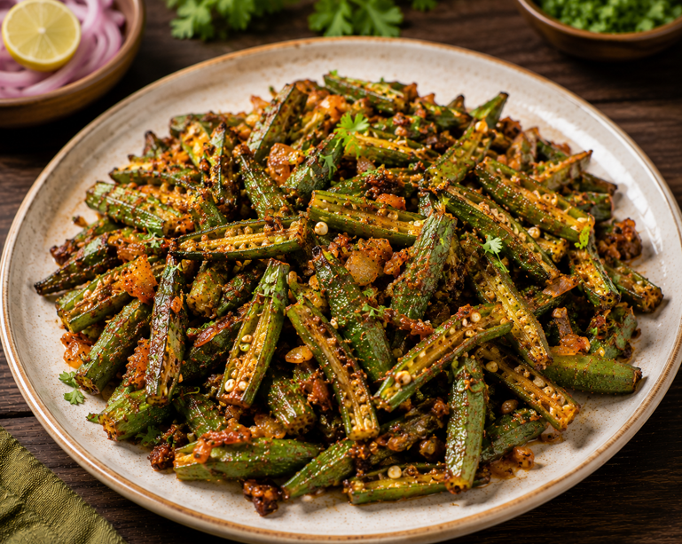 Crispy Bhindi Masala (Non-Sticky Cooking)