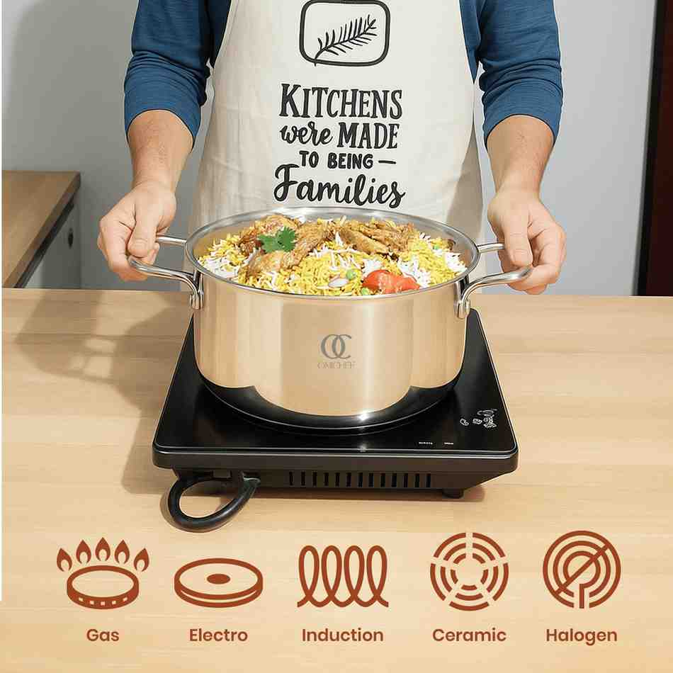 Multi layer triply casserole cookware suitable for gas and induction cooktops