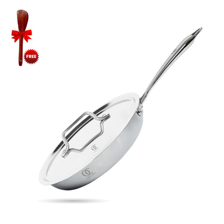TRIMAX Triply Frying Pan Premium & Durable Stainless Steel Pan with Free Spatula OmiChef