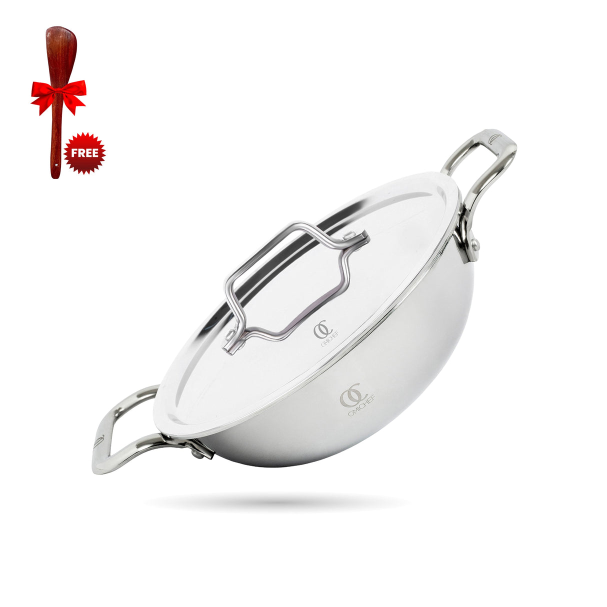TRIMAX Premium Triply Kadai with Lid + Free Spatula, Premium Quality OmiChef