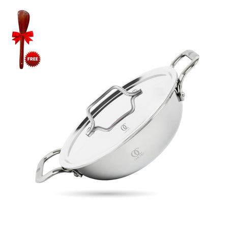 TRIMAX Premium Triply Kadai with Lid + Free Spatula, Premium Quality OmiChef