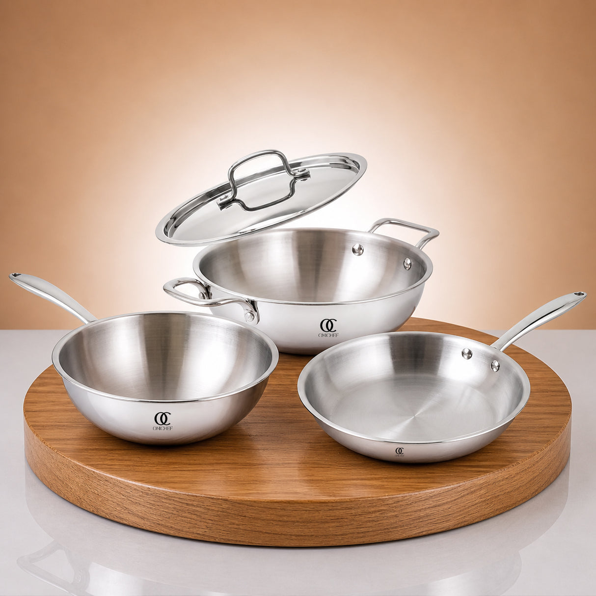 Triply Cookware Set | Kadai, Frypan & Wok (HCH)