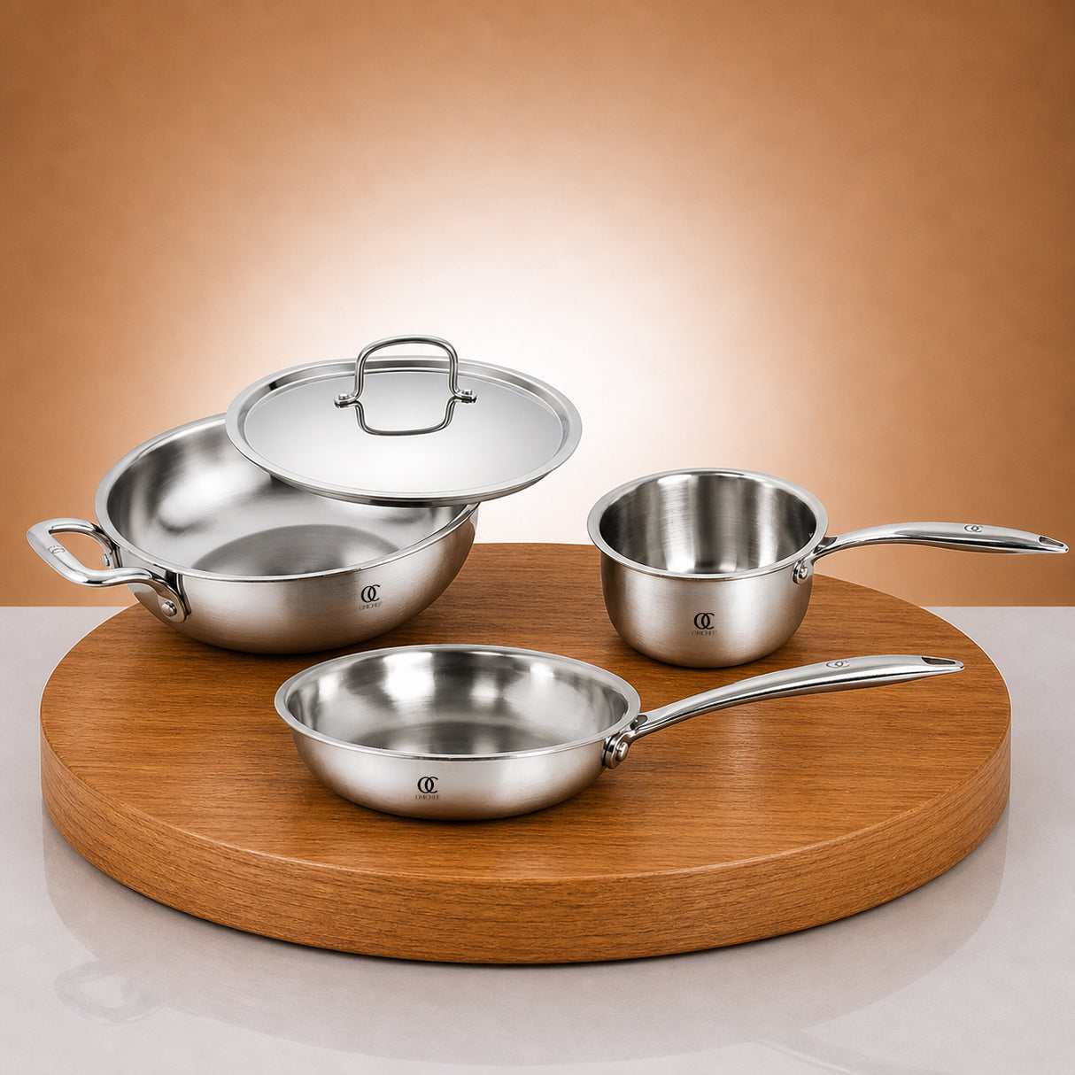 Triply Cookware Set | Kadai, Frypan & Saucepan (HCH)