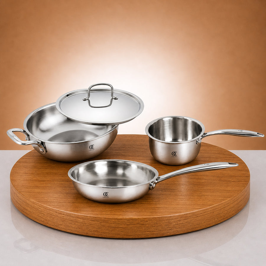 Triply Cookware Set | Kadai, Frypan & Saucepan (HCH)