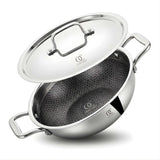 Triply Stainless Steel Honeycomb Kadai with lid, 1.7L/2.1L/3L/4L/5L, non-stick and toxin-free cooking.