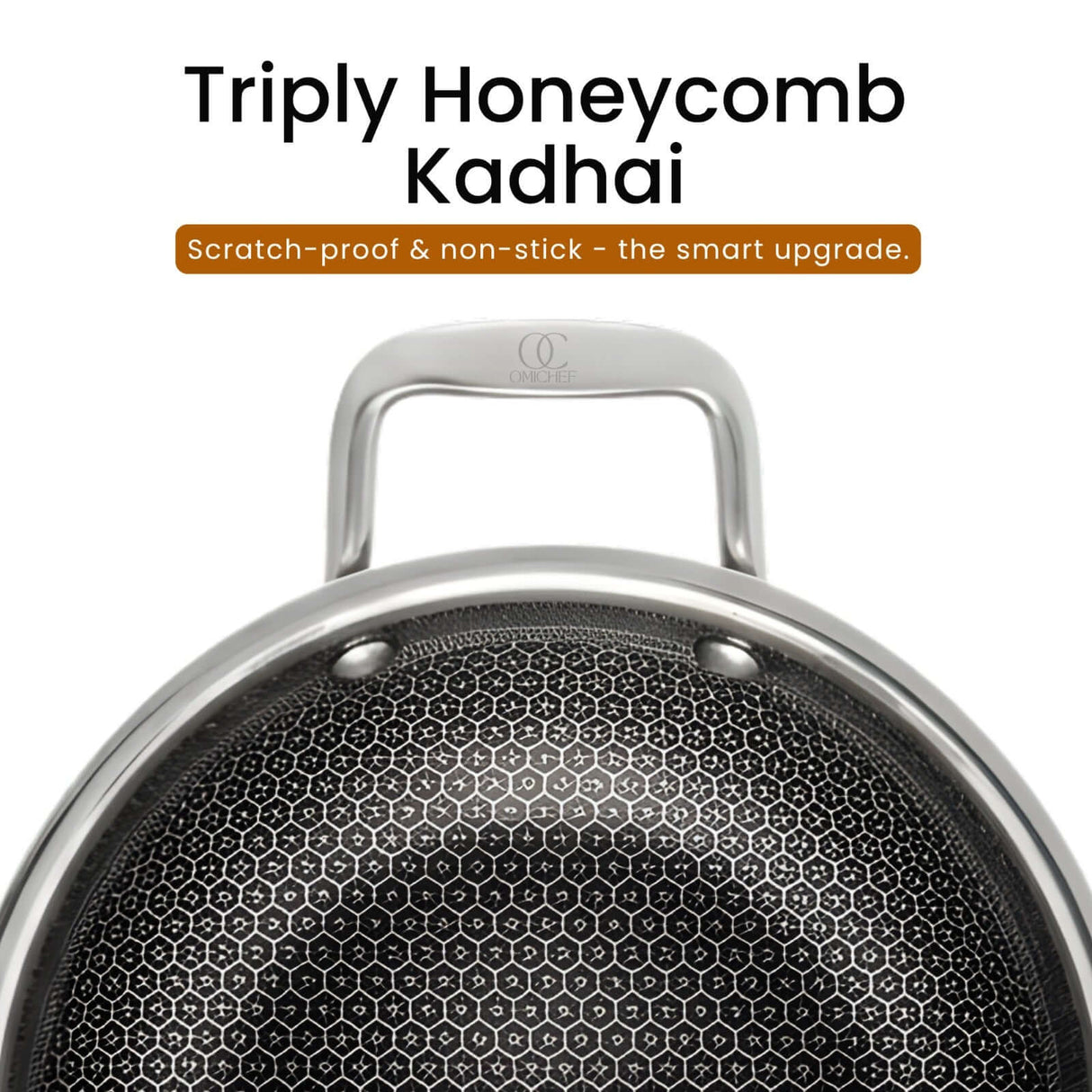 Triply Stainless Steel Honeycomb Kadai with scratch-proof, non-stick surface for better cooking.