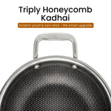 Triply Stainless Steel Honeycomb Kadai with scratch-proof, non-stick surface for better cooking.